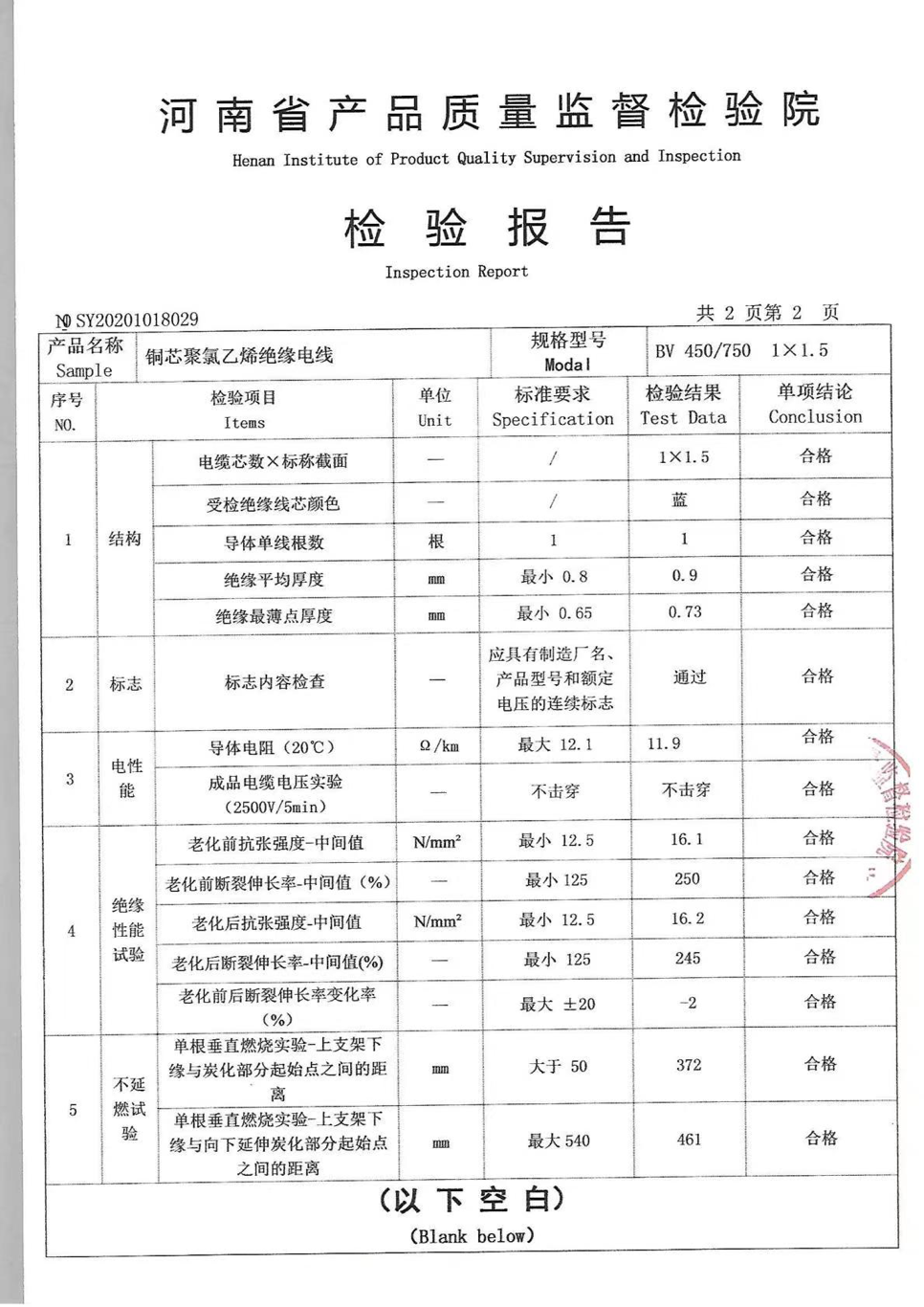 河南省产品质量监督检验院检验报告